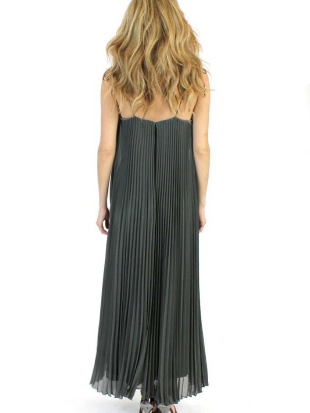 Halston Heritage Spaghetti Tie Strap Pleated Long Dress Musk HRA11CH384 Sz 2 NWT - Picture 6 of 6